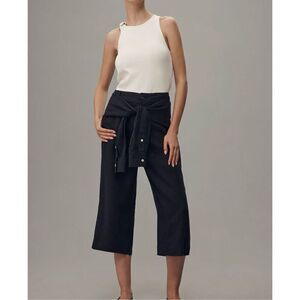 By Anthropologie 100% Linen Shirt-Tie Capri Pants